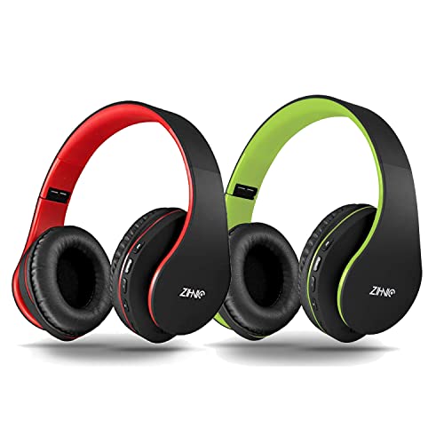2 Items,1 Black Red Zihnic Over-Ear Wireless Headset Bundle with 1 Black Green Zihnic Foldable Wireless Headset
