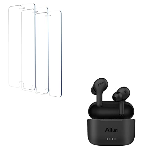Ailun iPhone 14 Plus/iPhone 13 Pro Max [6.7 Inch ]Glass Screen Protector 3 Pack and True Wireless Earbuds with ENC Noise Cancelling Bluetooth Earphones for HD in-Ear Stereo Calls Touch