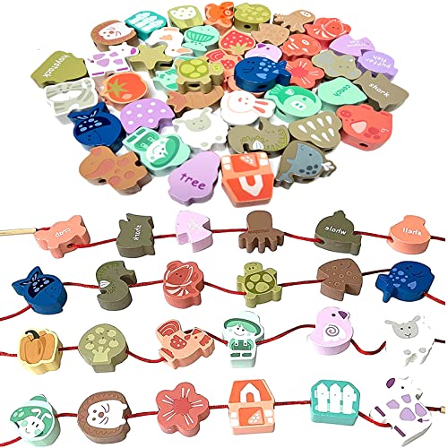 Intsinzi Educational Wooden Threading Beads Toys for Toddlers,47 PCS Stringing Animals Ocean Farm Preschool Lacing Beads,Montessori Toys for Kids 3 4 5 6 Year Old Boys Girls…