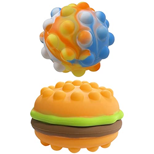 Tfanghao 2pc Hamburger Pop Balls It Fidget Toy Popper 3D Stress Ball, Small Silicone Push Bubbles Popping Anxiety Stress Relief Squeeze Sensory Toy for Boys Girls Adults