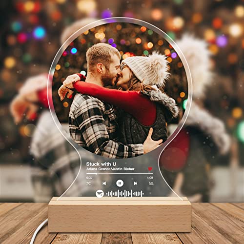 Custom Romantic Spotify Plaque Personalized Spotify Glass Album Cover with Photo and Text Light Night for Couples Boyfriend Man Valentine’s Day Anniversary Birthday by ALBK