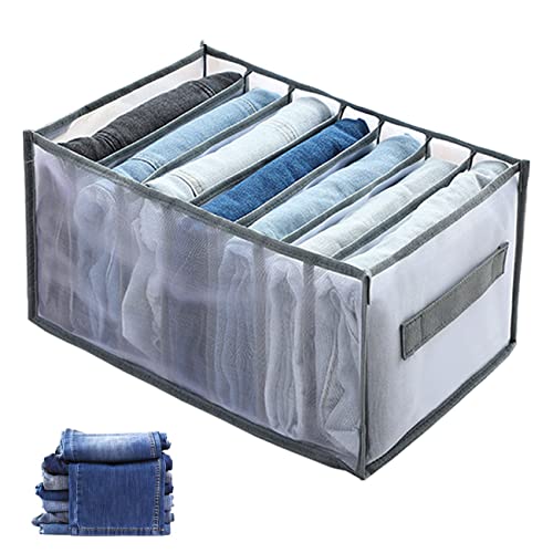 Yancorp Drawer Organizers for Clothing, Wardrobe Clothes Organizer for Drawers Folded Clothes Storage Bins Mesh Storage Compartment for Thin Jeans Pants T-Shirts Legging(Jeans 7 Grids, Grey)