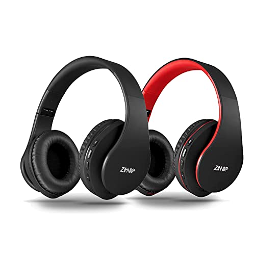 2 Items,1 Black Zihnic Over-Ear Wireless Headset Bundle with 1 Black Red Zihnic Foldable Wireless Headset