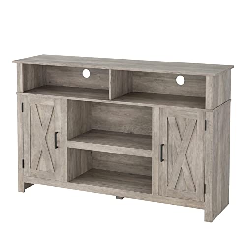 HOSTACK Barn Door TV Stand for TVs Up to 65″, Modern&Farmhouse Wood Entertainment Center, Media Console Table with Storage Cabinet & Adjustable Shelves, TV Console for Living Room, Ash Grey