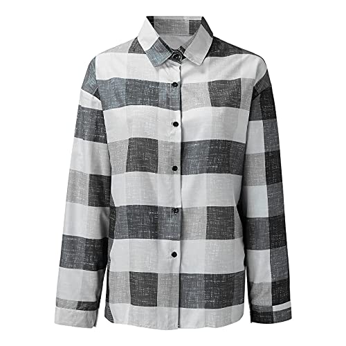Shirts for Women Buffalo Plaid Shirt Womens Plus Size Cotton Tops for Women Casual Fall Long Sleeve Womens Long Sleeve Button Down Shirts Dressy Holiday Tops for Women Plaid Shirt Men(01-Gray,XXL) | The Storepaperoomates Retail Market - Fast Affordable Shopping
