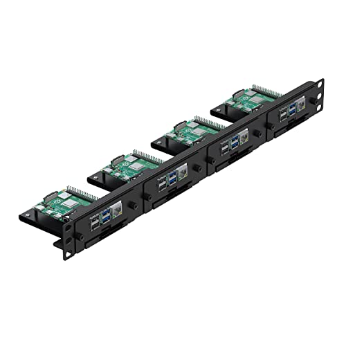 UCTRONICS 19” 1U Raspberry Pi Rack Mount with SSD Mounting Brackets, Thumbscrews Front Removable Bracket Supports Up to 4 Raspberry Pi 3B/3B+, 4B and 4 SSDs, Option SD Card Adapter