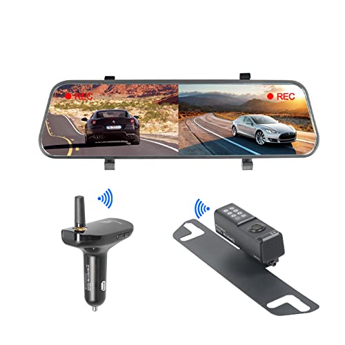 TX Wireless Backup Camera for Stream Mirror Dash Cam, Front and Rear Wireless Recording w/ 1080P Digital Signal AHD Reciever, for Truck Car Pickup RVs All Vehicle