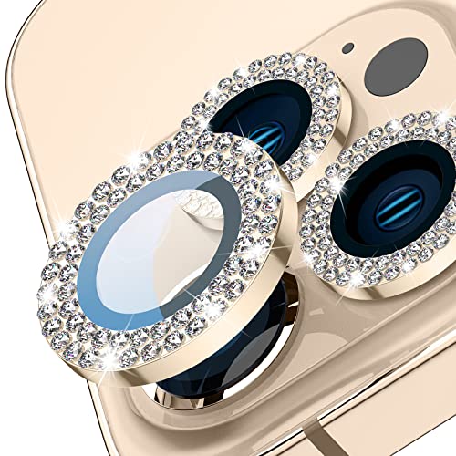 Tensea for iPhone 13 Pro – iPhone 13 Pro Max Camera Lens Protector Bling, Protective Diamond Camera Cover Tempered Glass Screen Protector, Cute Metal Individual Lens Ring for Women Girl (Gold Diamond)