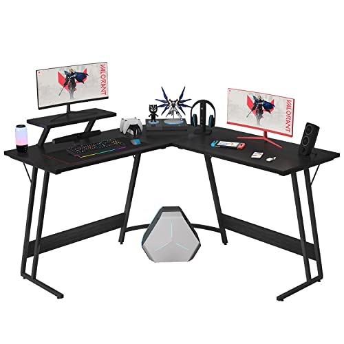 Homall L Shaped Gaming Desk Computer Corner Desk Pc Gaming Desk Table with Large Monitor Riser Stand for Home Office Sturdy Writing Workstation (Classical Black, 51 Inch)