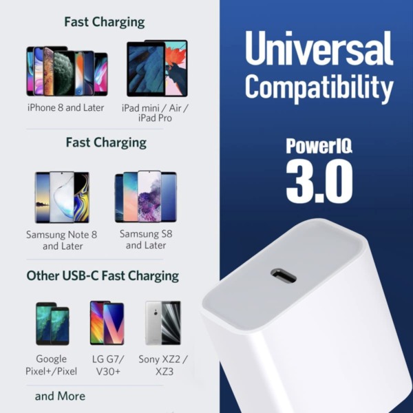 USB C Charger,[2-Pack] iPhone Charger Block, 20W PD Fast Charging Power Adapter Plug for iPhone 14/14 Pro/14 Pro Max/14 Plus/13/12/11, XS/XR/X, Watch Series 8/7 Cube (White)