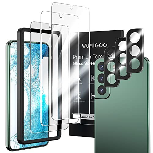 (3+3 Pack) Wumigoo Compatible with Samsung Galaxy S22 5G 6.1 inches Screen Protector Tempered Glass and Camera Lens Protector, Fingerprint Unlock Compatible, Case Friendly, HD Clear