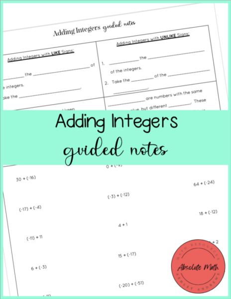 Adding Integers Guided Notes