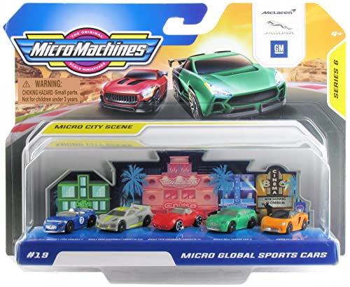 Micro Machines 2022 Series 6 World Pack #19 Micro Global Sports Cars: Jaguar F-Type, Corvette R, ’79 Corvette, Jaguar XKR-S, McLaren GT