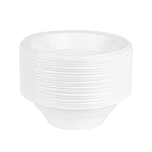 [16 Oz – 50 Ct] Ultra Disposable Plastic Bowls White 16 Oz Dinnerware Plates Microwavable Sturdy Home Office Kitchen Party Picnic Use BPA Free
