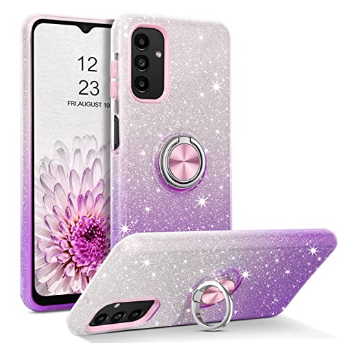 BENTOBEN Galaxy A13 5G Case, Glitter Sparkly 360° Ring Holder Kickstand Magnetic Car Mount Dual Layer Shockproof Protective Girls Women Case Cover for Samsung Galaxy A13, Purple