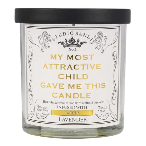 Studio Sandi Mom Novelty Candle – Most Attractive Child-for Mom – 7oz 40 Hour Burn Time Wick – Funny Gift for Her – Lavender Scented Strong Fragrance – Relaxing Stress Relief for Bath Yoga