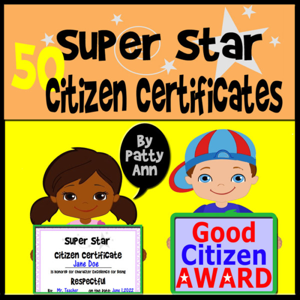 Civics Citizenship Good Character Certificates 50 Super Star Year End Awards