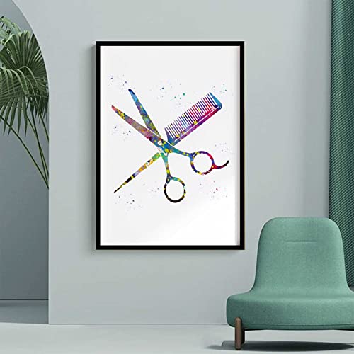 medical decorations for office Comb and Scissors Hair Salon Decor Beauty Salon Hairdresser Art Hair Studio Poster Watercolor Art patio wall art 8 X 12 Inch Framed Modern Canvas Wall Art | The Storepaperoomates Retail Market - Fast Affordable Shopping