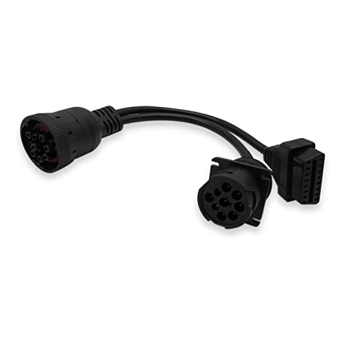 Black 9 Pin Y Cable Black J1939 Type1 Extension Cable Male to Female to 16 Pin OBD-II for GPS Trackers and Scan Tools