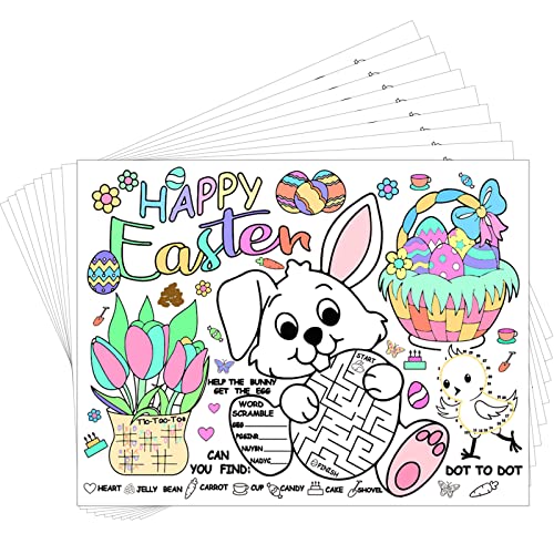 40 Sheets Easter Placemats for Kids Bunny Coloring Activity Place Mats Happy Easter Coloring Placemats Disposable Easter Paper Placemats for Table Kitchen Tray Crafts Activities