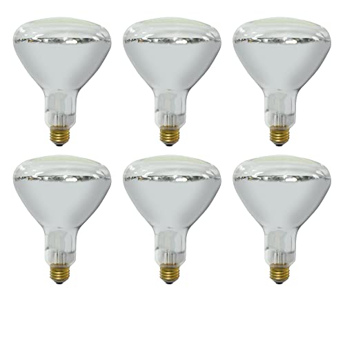 (6 Lamps) GE Incandescent Heat Lamp, BR40 Heat Lamp Bulb, 250-Watt, 2150 Lumen, Medium Base, White Light Bulb for Heat Lamps, Flood Light Heat Lamp Bulb