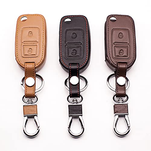 ZZBYFDC Car Keychain Cover Smart Leather Key case,Fit for VW Amarok Polo Golf MK4 MK5 Bora Jetta Skoda Altea Alhambra
