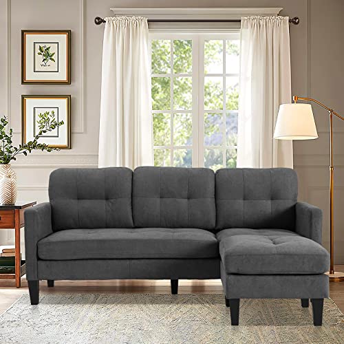 Grepatio Convertible Sectional Sofa Couch, L-Shaped Couch with Modern Linen Fabric for Small Space (Grey)