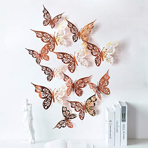 12pcs 3D Gold Butterfly Wall Decor Butterfly Decorations Butterfly Party Cake Decorations 3D Butterfly Stickers Decals for Girls Kids Baby Bedroom Bathroom Living Room Birthday