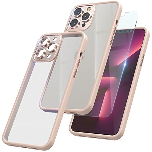 ANETLY [3 in 1] Slim Defender Designed for 13 Pro Max Case 6.7 Inch, with Integrated Aluminum Camera Lens Protector + 2 Pack Screen Protector [Military Grade Protection] Thin Shockproof (Pink Sand)