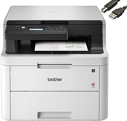Brother HL-L3290CDW Wireless Compact Digital Color Laser All-in-One Printer, Duplex Printing, Print Scan Copy – 600 x 2400 dpi, 25ppm, 250-sheet, Works with Alexa – Bundle with JAWFOAL Printer Cable.