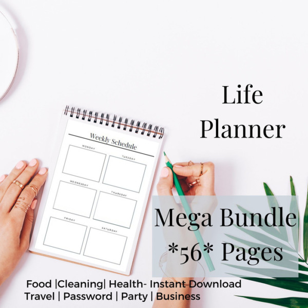 Life Planner Mega Bundle- Food | Cleaning | Health | Travel | Passwords | Party | Business – Instant Download