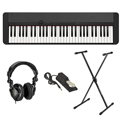 Casio Casiotone CT-S1 61-Key Piano Style Portable Keyboard, Black Bundle with Stand, Studio Monitor Headphones, Sustain Pedal