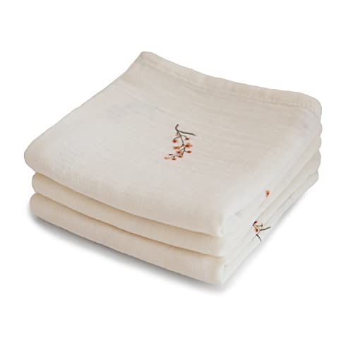mushie Muslin Baby Cloths | 100% Organic Cotton | 23.5″ x 23.5″ (Flowers) 3-Pack
