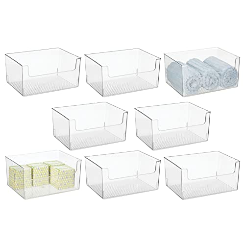 mDesign Large Modern Plastic Open Front Dip Storage Organizer Bin Basket for Bathroom Organization – Vanity Shelf, Cubby, Cabinet, and Closet Organizing Decor – Ligne Collection – 8 Pack – Clear