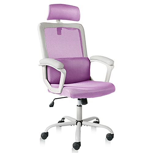 Office Executive Chair, Computer Chair Ergonomic Lumbar Support Mesh High Back Desk Chair, All Day Comfort Height Adjustable Swivel Rolling Chair (Purple)