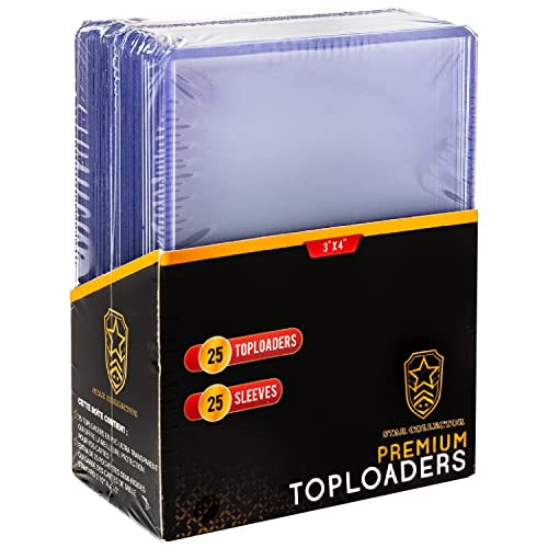 Star Collector 3X4 Clear Toploaders and Penny Sleeves (25 35 Point Thickness Hard Plastics Card Protectors + 25 Cards Sleeves) for Collectible Card