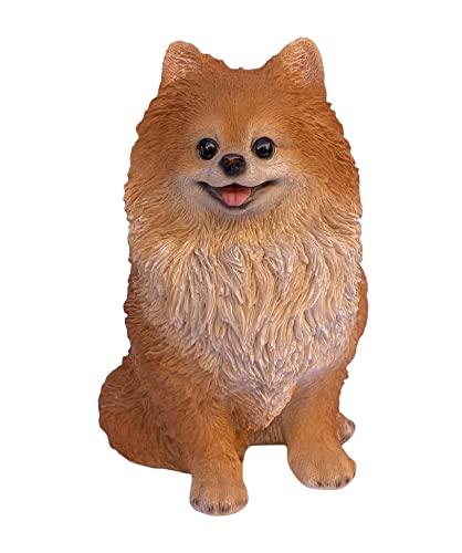 Light Brown Pomeranian Statue Puppy Dog Realism Lifelike Real-Life Style Hand-Painted Figurine Home Garden Decor