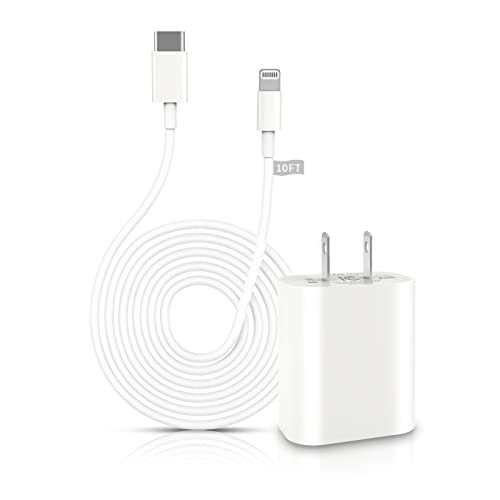 iPhone Fast Charger, [Apple MFi Certified] 20W PD USB C Wall Charger Block Plug with 10FT Extra Long Type C to Lightning Fast Charging Data Sync Cable for iPhone 13 12 11 XS XR X 8 iPad and More
