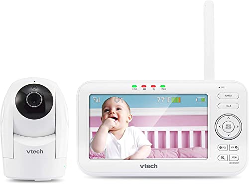 VTech VM5262 5″ Digital Video Baby Monitor with Pan & Tilt Camera and Full-Color White (Renewed)