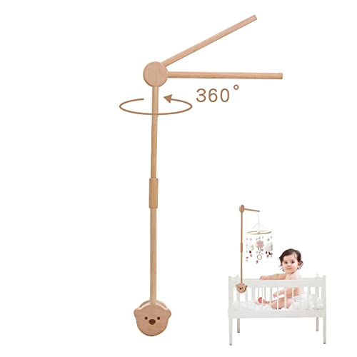 Baby Crib Mobile Arm – Wooden Baby Mobile Crib Holder for Mobile Hanging Baby Crib Attachment for Nursery Decor (Bear Crib arm)