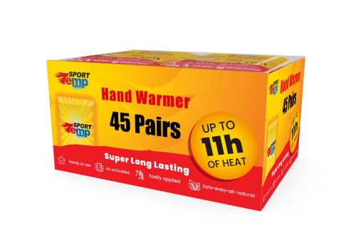 Hand Warmers (45 Pairs) – Up to 11 Hours of Heat, Super Long Lasting – Easy, All Natural – Air Activated, for Body, Hands & Toes – Odorless Hot Hand Warmer – Sport Temp