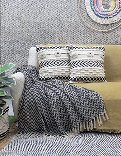 Studio Outback Set of 2 Boho Throw Pillow Covers for Couch, 18 x 18 Inch Cotton Hand-Woven Tufted Decorative Pillows Covers for Sofa Bedroom Living Room (Morris)