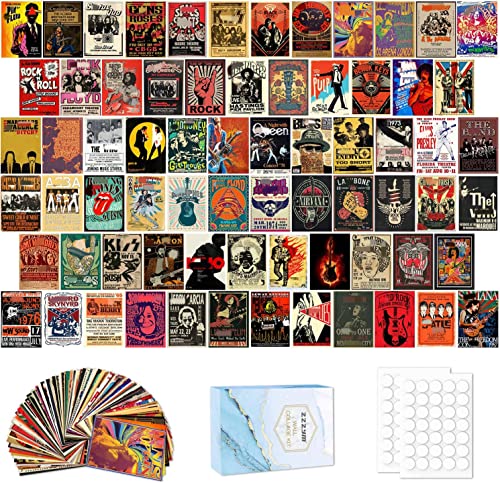 ZZZYM 70PCS Vintage Rock Wall Collage Kit,Retro Music Room Wall Bedroom Decor Wall Art,Rock Band Music Posters for Room Aesthetic,Old Music Album Photo Wall Aesthetic Pictures,Collage Kit(4×6 inch)
