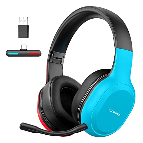 KOFIRE UT-01 Wireless Gaming Headset for Nintendo Switch Lite OLED Model, 2.4GHz Ultra-Low Latency Bluetooth Gaming Headphone with Removable Microphone, USB-C to USB-A Adapter for PS5, PS4, PC