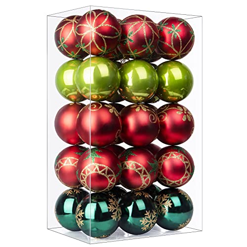 SHareconn 30ct 2.36 Inch Christmas Tree Balls Ornaments, Colored Shatterproof Plastic Decorative Baubles for Xmas Tree Decor Holiday Party Wedding Decoration (Red & Green, 60mm)