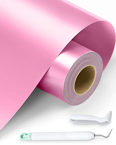 Pink Permanent Vinyl – 12″ x 13FT Pink Adhesive Vinyl Roll for Cricut Silhouette Cameo, Hook Weeder Included, Permanent Outdoor Vinyl for Home Decor, Car Decal, Scrapbooking, Glossy & Waterproof
