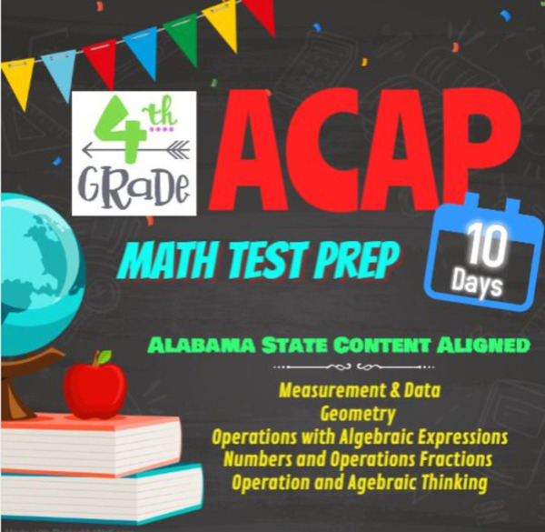 4th Grade Alabama ACAP Math Test Prep / Standards Review – 10 Days of Practice!
