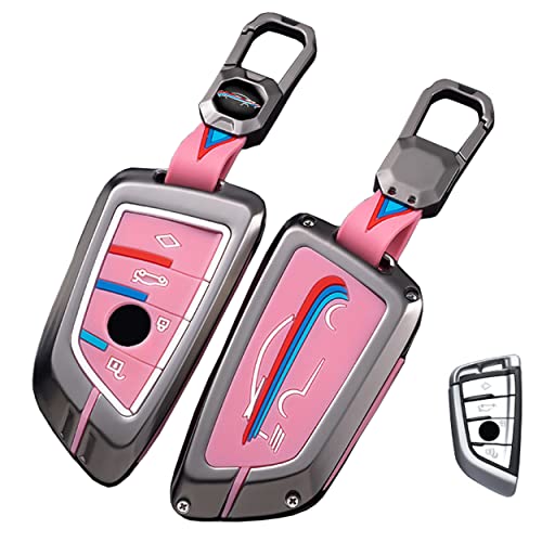 TAPAYICA for BMW Key Fob Case Cover,Keychain,Metal Key Shell Cover Fit for BMW 2 5 6 7 Series X1 X2 X3 X5 X6 (Pink)