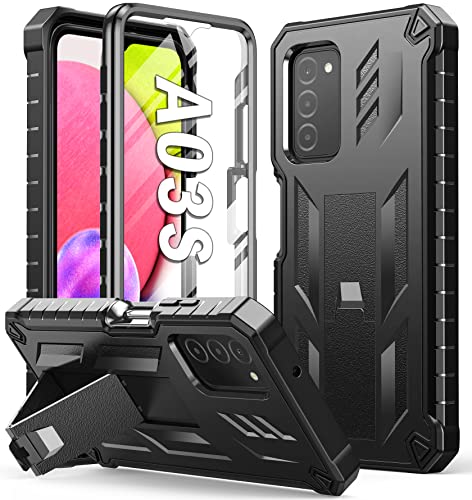 SOiOS for Samsung Galaxy A03S Phone Case: Built in Hard Kickstand & Touch Protector Military Shockproof TPU Durable Soft Rugged Heavy Duty Armor Full Body Protection Grade Phone Cover – Black