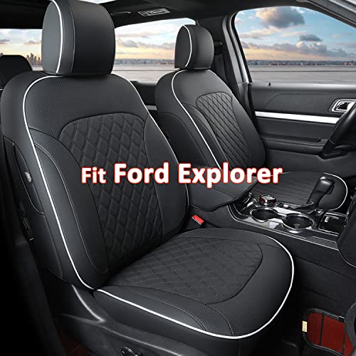GIANT PANDA Pu Leather 7 Seats Car Seat Covers Full Set Custom Fit Ford Explorer 2016 2017 2018 2019 XLT,Limited,Platinum,Sport,Base,3 Row Model with Second Row 40/60 Split Seats- (Black)